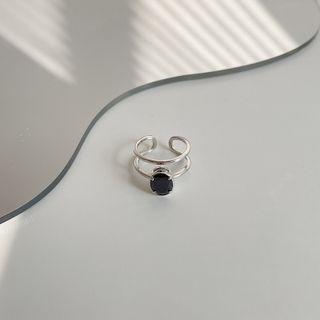 Sterling Silver Cz Layered Open Ring K826 - Black & Silver - One Size