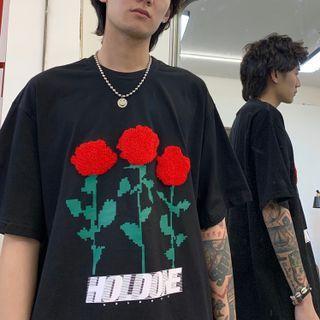 Red Flower Short-sleeve Top