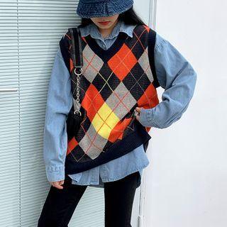 Argyle Knit Vest Argyle - Multicolor - One Size