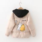 Hooded Cat Print Puffer Jacket