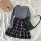 Plaid Pleated Skirt / Cardigan / Set