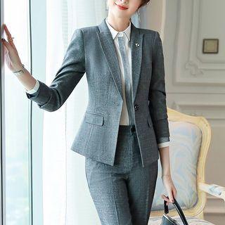 Set: Long-sleeve Shirt + Slim-fit Dress Pants + Single-buttoned Blazer