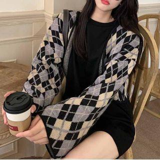 Long-sleeve T-shirt / Argyle Print Cardigan