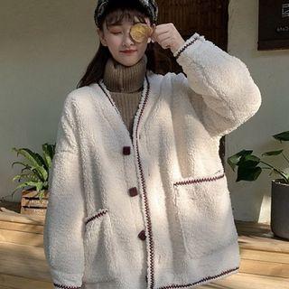 Faux Shearling Button Jacket Beige Almond - One Size