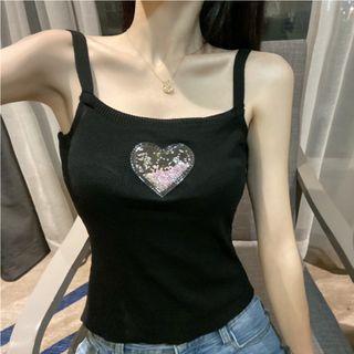 Heart Applique Knit Camisole Top