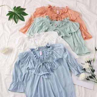 Ruffled Trumpet-sleeve Top
