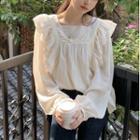 Square-neck Ruffled Blouse Almond - One Size