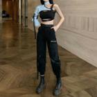 Cut-out One-shoulder Long-sleeve Top / Cargo Jogger Pants / Set