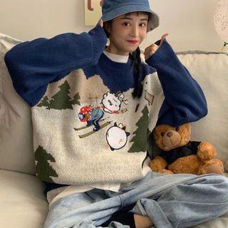 Embroidered Sweater Blue - One Size