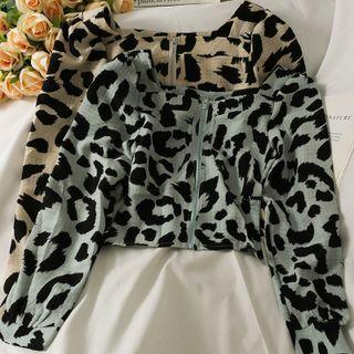 Leopard-print Zipper Crop Top