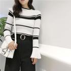 Striped Bell-sleeve Slim-fit Knit Top