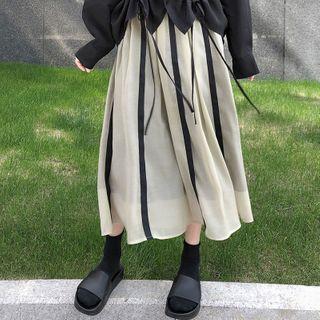 Drawstring Ruched Shirt / Midi A-line Skirt