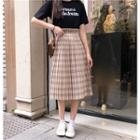 High-waist Ruffle Trim Plaid Skirt