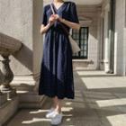 Short Sleeve Heart Print V-neck A-line Dress