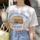 Short-sleeve Bread Print T-shirt White - One Size