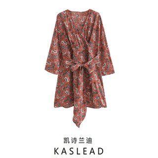 Long-sleeve Paisley Print Mini Sundress