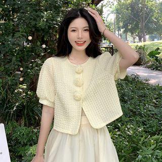 Puff-sleeve Button-up Blouse Light Yellow - One Size