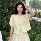 Puff-sleeve Button-up Blouse Light Yellow - One Size