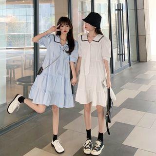 Short-sleeve Sailor Collar Tiered A-line Dress