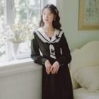 Frill Trim Sailor Collar Long-sleeve Dress