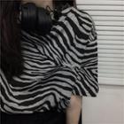 Zebra Print Elbow-sleeve T-shirt As Shown In Figure - One Size