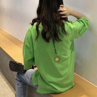 Elbow-sleeve Printed T-shirt Green - One Size