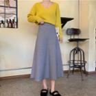 Knit Midi A-line Skirt Skirt - Gray - One Size