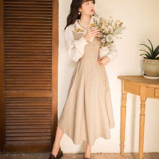 Set: Embroidered Blouse + Jumper Midi Dress
