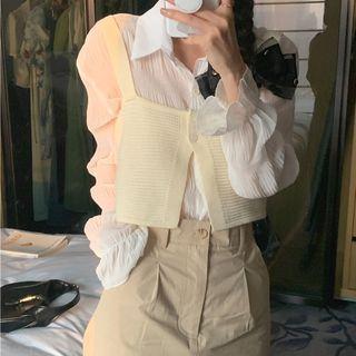 Long-sleeve Shirt / Knit Cropped Camisole Top