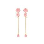 Fashion Simple Plated Gold Geometric Round Pink Cubic Zirconia Tassel Earrings Golden - One Size