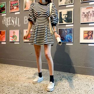 Striped Flared Mini Pullover Dress Black - One Size