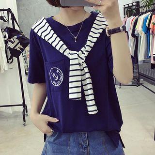 Set: Lettering Short-sleeve T-shirt + Scarf