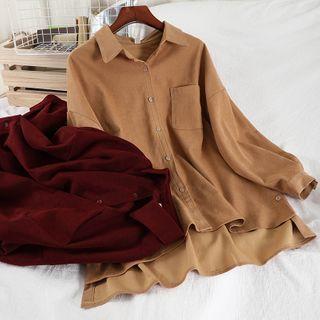 Long-sleeve Plain Velvet Shirt