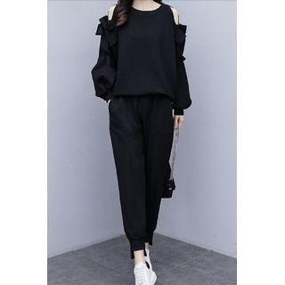 Set: Cold-shoulder Pullover + Harem Pants
