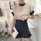 Contrast Trim Short Sleeve Chiffon T-shirt / A-line Skirt