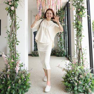 Elbow-sleeve Hoodie & H-line Skirt Set