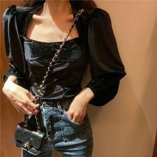 Square-neck Velvet Long-sleeve Top
