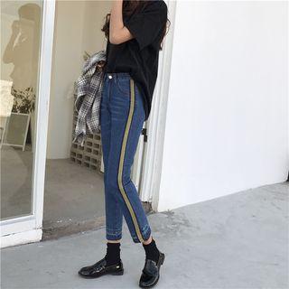 Contrast Trim Cropped Slim Fit Jeans