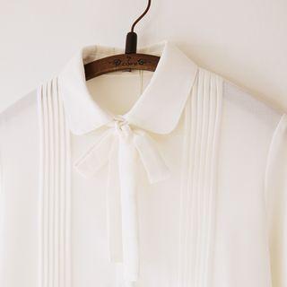 Tie-neck Pintuck Chiffon Blouse