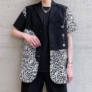 Leopard Panel Short-sleeve Blazer