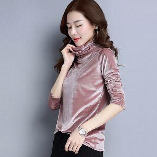 Velvet Turtleneck Long-sleeve Top