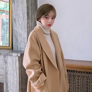 Shawl-collar Wrap Coat With Sash