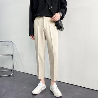 Plain Slim-fit Cropped Dress Pants