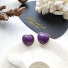 Heart Resin Earring 1 Pair - Silver Earrings - Purple - One Size