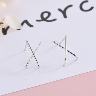 925 Sterling Silver Cross Earring 1 Pair - Es999 - Silver - One Size