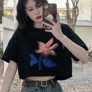 Short Sleeve Floral Print Crop T-shirt