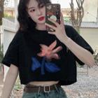 Short Sleeve Floral Print Crop T-shirt