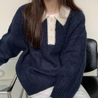 Two Tone Knit Polo Shirt / Cardigan