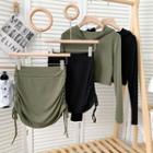 Set: Hooded Crop T-shirt + Drawstring-side Mini Skirt