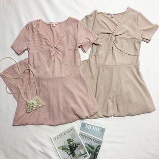 V-neck Knotted A-line Dress